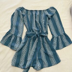 Teal Off-Shoulder Jumper Shorts